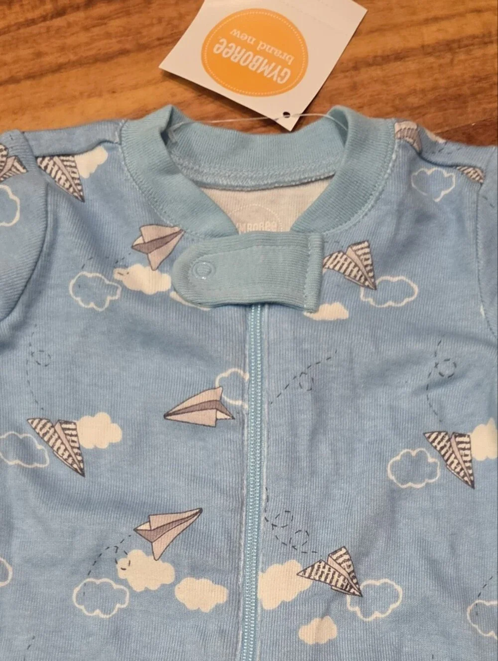 Gymboree NWT Newborn Blue Paper Airplane Footie Romper, Hat and Bib
